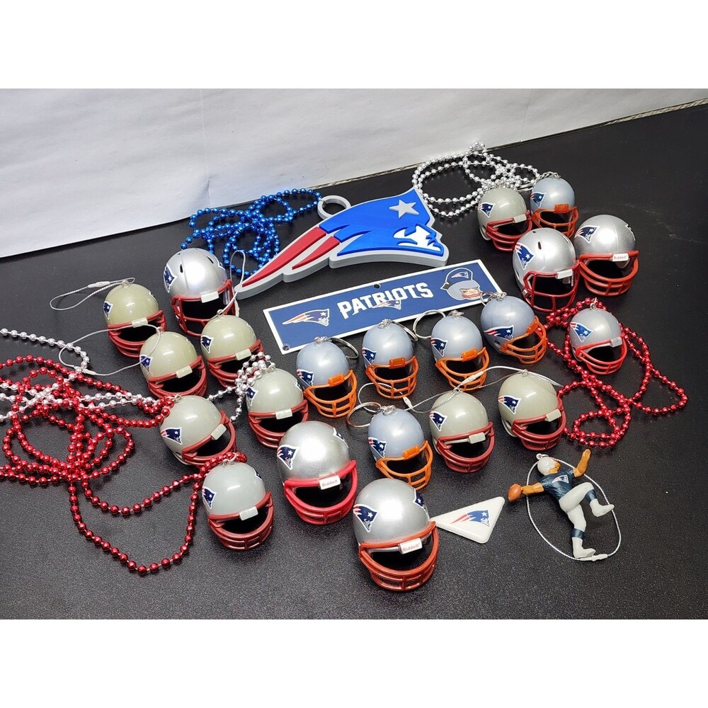 25 pc Patriots Fan Lot - Mini Helmet New England Necklace Keychain Ornament...